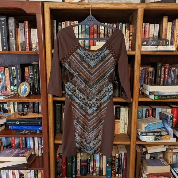 Free People Dresses & Skirts - Free people out of africa Chevron bodycon mesh side scoop neck  dress sz m nwt